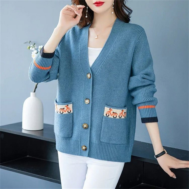 besteffie 니트가디건 봄가을 여성 40대 브이넥 니트 가디건 심플 데일리 여성 니트 가디건 E15