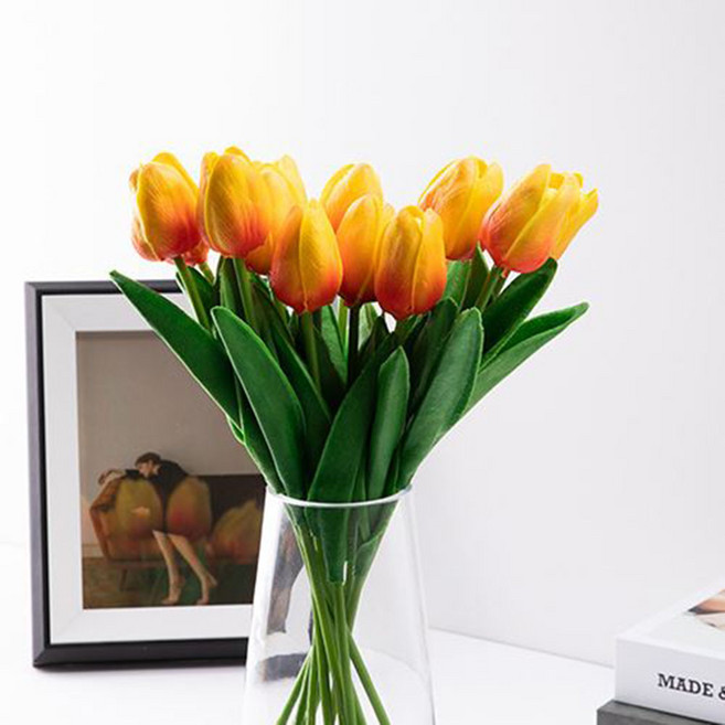 망고튤립 생화같은 인테리어 조화 부케 실크플라워 튜울립, S 튤립 - 오렌지, 10개