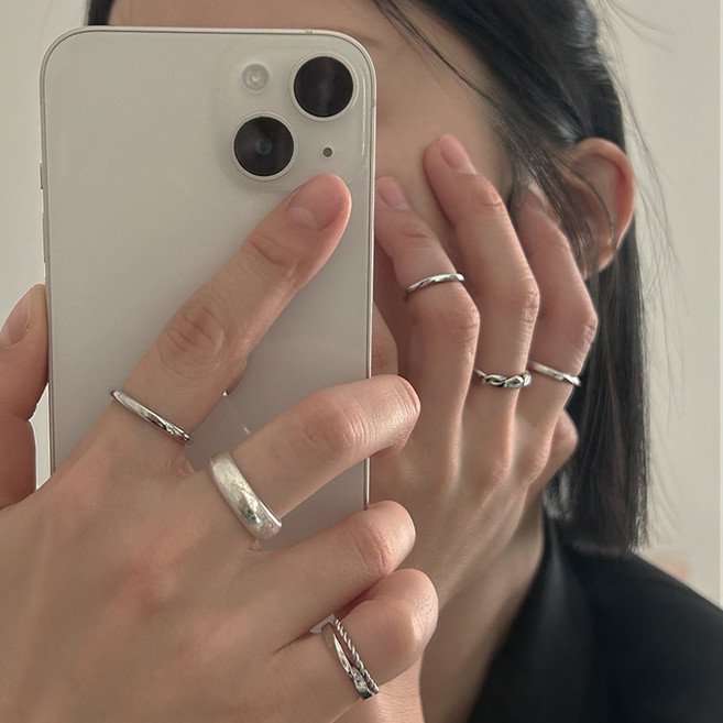 [7SET]실버 데일리 엔틱 무광 유광 레이어드 반지 7세트