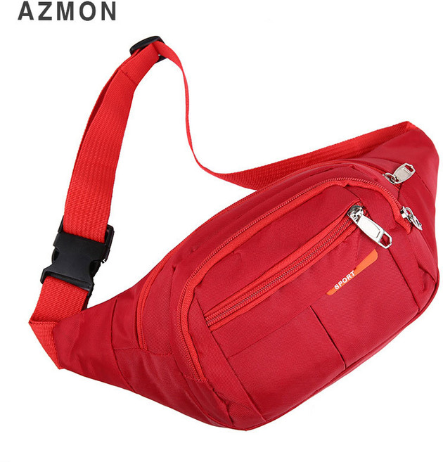 AZMON 캐주얼 원컬러 멀티포켓 미니힙색 다용도 스포츠 웨이스트백 2.5L, 레드, 1개