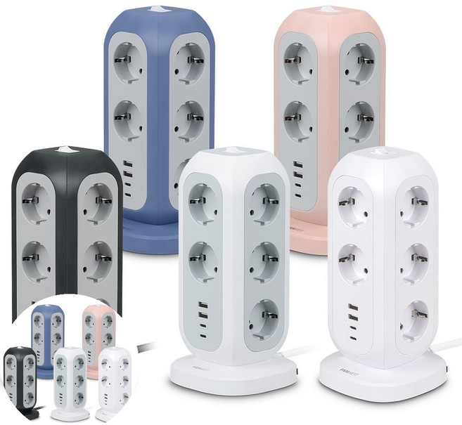 대용량멀티탭 Multi-tower 고용량 대용량 15구 스텐드 타워형 멀티, 화이트