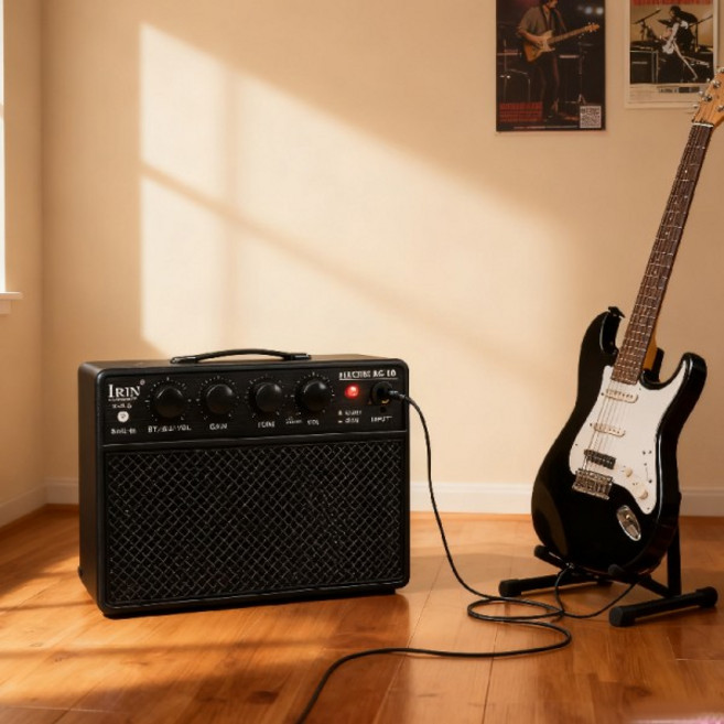 IRIN 10W 휴대용 전자 기타 베이스 앰프 스피커 경량 악기 범용 인터페이스 포함, 01 Black