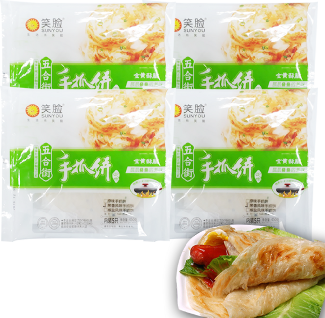 홍홍 중국식품 소프트 쇼좌빙 밀전병 충샹 수좌빙, 450g, 4개