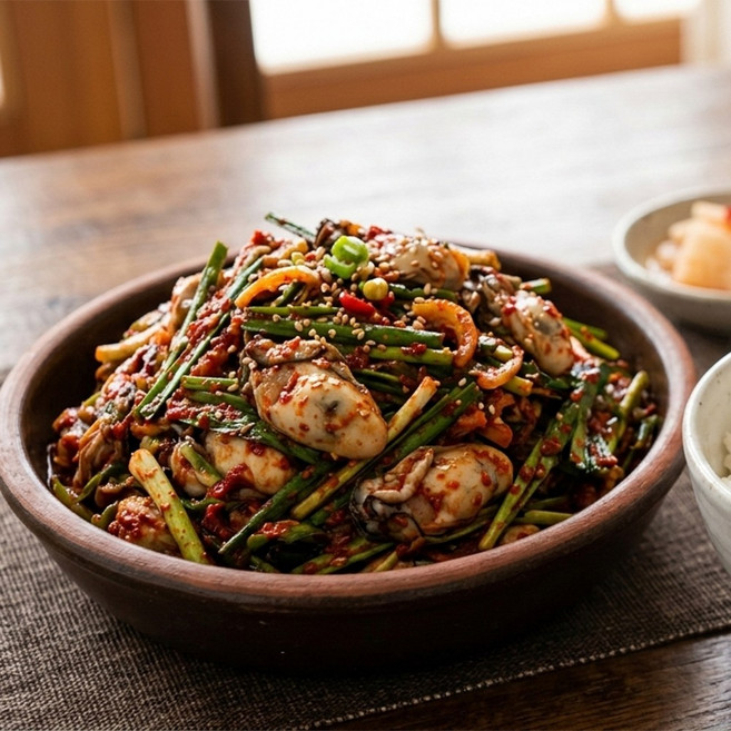 국내산 통영 생굴 부추김치 고당도 양념 밥도둑 반찬 굴겉절이 2kg, 1kg, 2박스, 국내산 굴부추김치