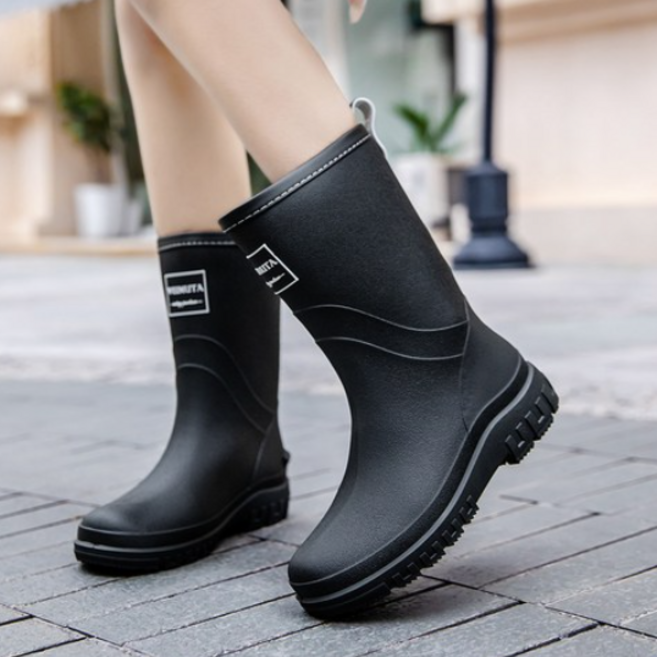 투니스 여성 심플 미들 장화 미끄럼방지 레인부츠