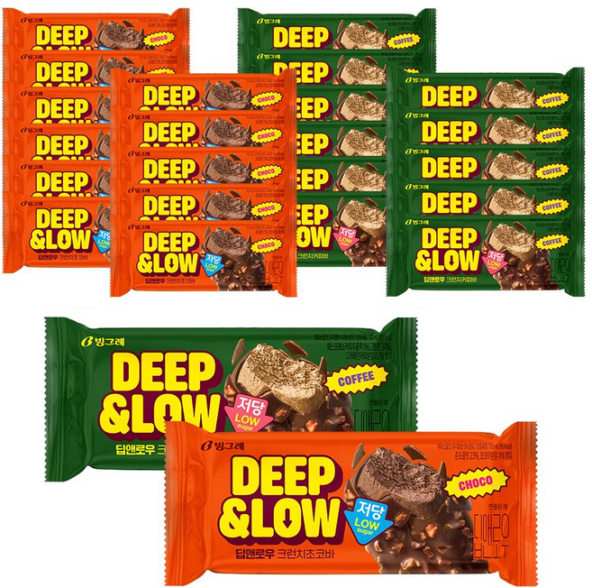 빙그레 딥앤로우 크런치초코바12+크런치커피바12 /저당 아이스크림, 1개, 30ml