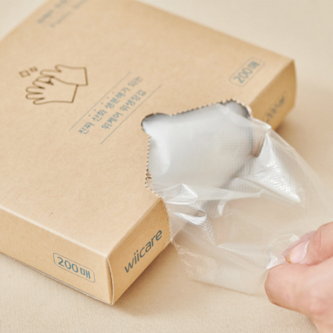 위케어 산화생분해 크린위생장갑 제로웨이스트 썩는비닐 손가락 폴리글러브 200매, 2개