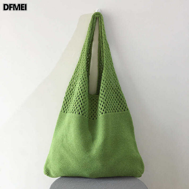 DFMEI 秋冬包包百搭編織斜挎針織純色手提包通勤大容量水桶包, 綠色