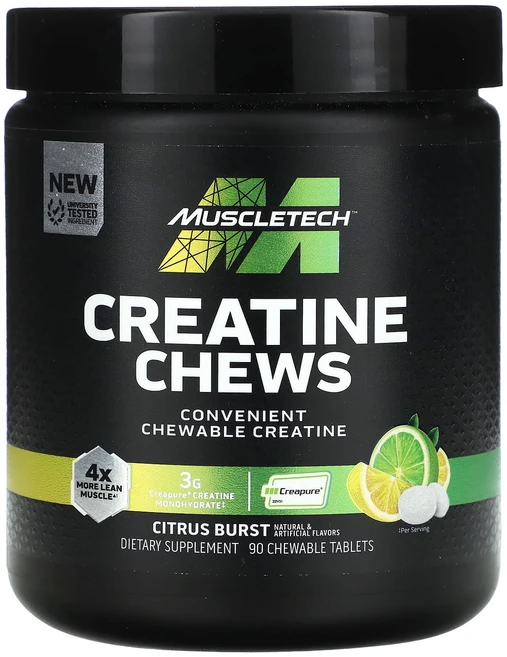 새해 건강을 선물하세요 MuscleTech 크레아틴 츄 시트러스 버스트 츄어블 정제 90정(1정당 1g) 특별관리진행, MuscleTech크레아틴츄시트러스버스트3g츄어블정90, 1개, 90정 - 쿠팡