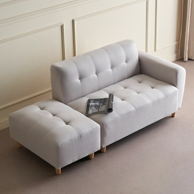 [20조한정 추가할인쿠폰] 에보니아 뮤즈 2인소파 스툴포함 카우치소파 쇼파, 좌형_패브릭_라이트그레이