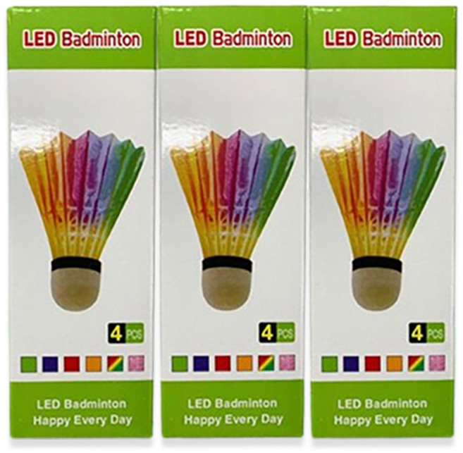 캠핑 밤놀이 필수템 야간 레저에 딱 맞는 LED 배드민턴 셔틀콕, 4개입, 1세트, 단일