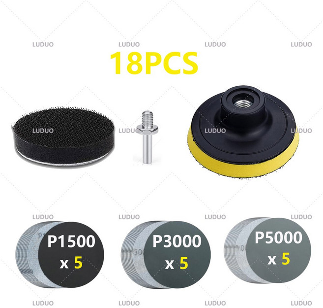 30 15PCS 라운드 습식 샌딩 시트 자동차 라이트 복원을위한 사포 그라인더 액세서리 디스크 종이, 18pcs 1500 3000 5000, 1개