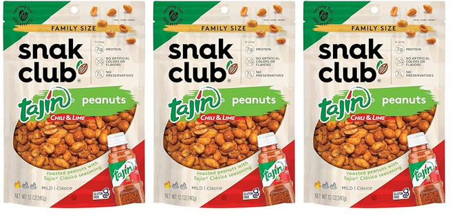 스낙 클럽 타진 피너츠 칠리와 라임 시즈닝을 곁들인 구운 견과류 순한 글루텐 프리 및 코셔 스낵 인공 색소나 향료 없음 방부제 12온스 리셀링, Clasico Peanuts, 1개