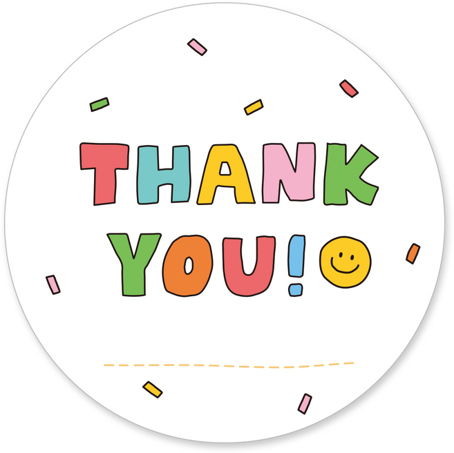[꼬모멜로소] 땡큐 스티커 원형 55mm 선물 포장 답례 생일 축하 감사 데코스티커, 50개, 땡큐-스마일