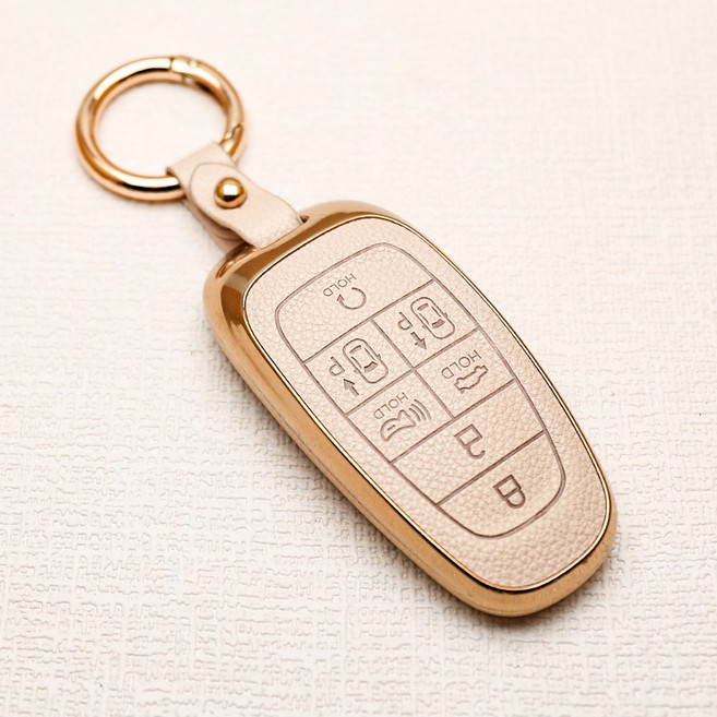 튜모 호환 팰리세이드 투싼NX4 더뉴그랜저 쏘나타DN8 더뉴싼타페 스타리아 넥쏘 싼타페FE 자동차 가죽 차 키케이스 키링 키홀더, PHD-03-7버튼 베이지, 스트랩 C타입