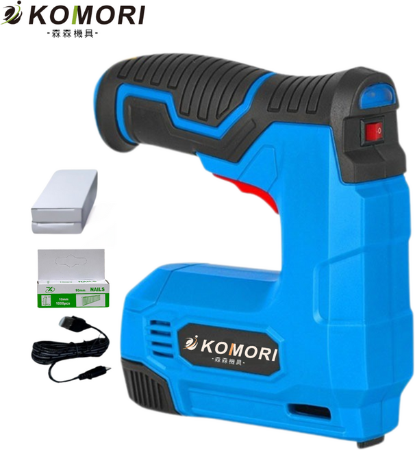 KOMORI 無線電動釘槍，支援U型與直釘，適用木工裝潢，USB充電設計，具備安全開關, 1套