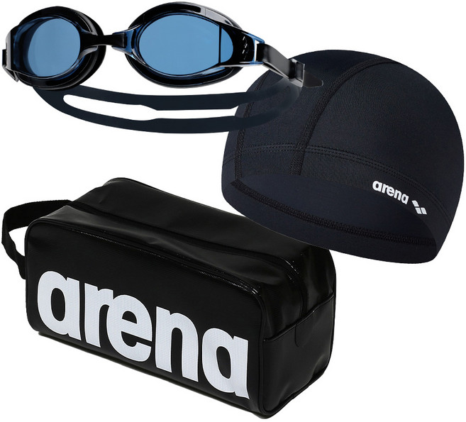 아레나 돌핀 일반용 패킹 노미러 수경 AGW-450 수영용품 세트 성인 수경 수경/물안경, 블랙(수경,가방), 1세트
