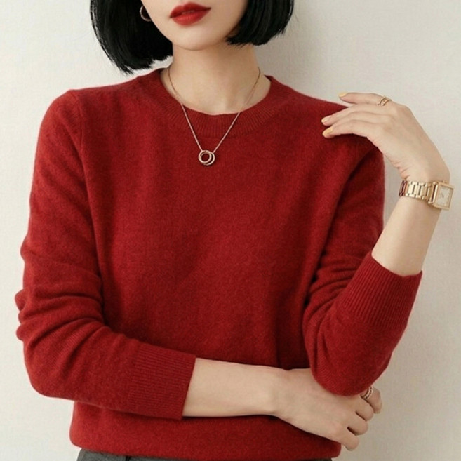 핑크셀럽 여성용 베이직 보들 라운드 니트 티셔츠