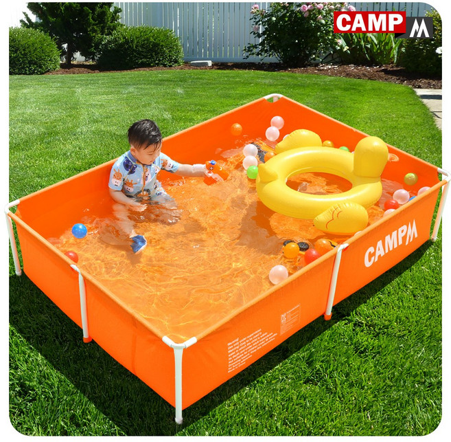 캠프엠 물놀이 풀장 대형 유아 사각 베란다 미니 수영장 특대형 어린이 어른용 튜브 이동식 기둥 용품 소형 프레임 실내 가정용 중형 아기 야외 간이 옥상 MD_T652, 사각 프레임 풀장-중 (오렌지)