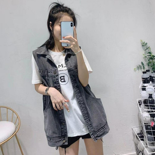 牛仔馬甲 春夏季 女學生 韓版寬鬆無袖背心