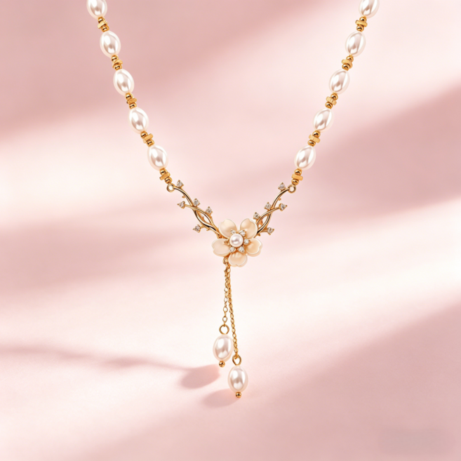 진주 꽃 목걸이 골드 큐빅 달랑달랑 진주 목걸이 여성 데일리 우아한 목걸이 선물용