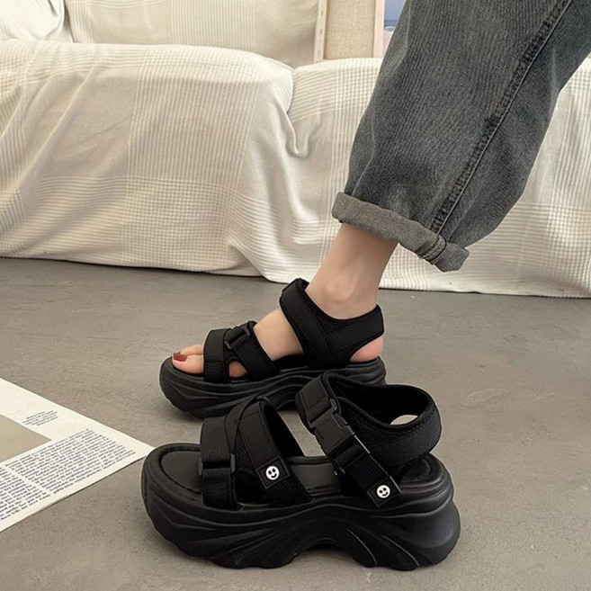 엘리드 6cm 벨크로 키높이 통굽 스포츠 비치 샌들 2color