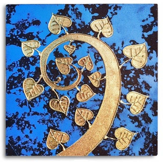 [로이스] 태국 보리수 금장 유화 25cmx25cm 2종 오리엔탈 그림 액자 / 벽 장식 인테리어 소품, 블루