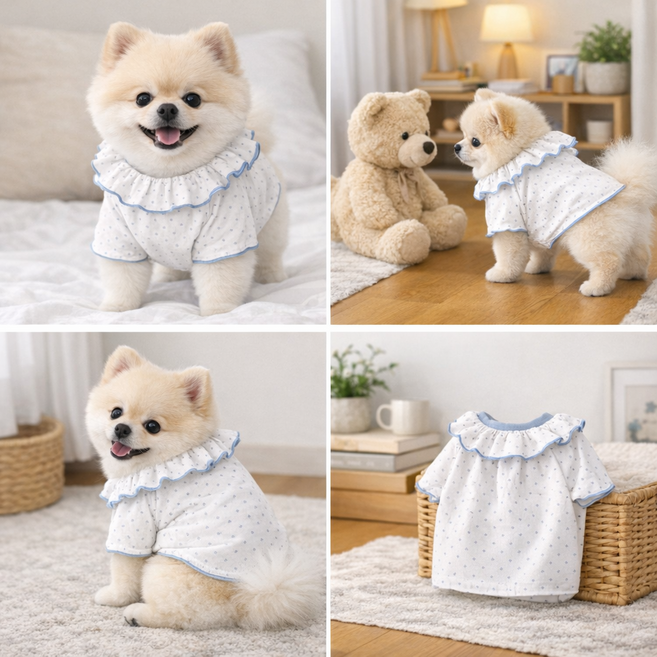 하모니앤코 유아러피치 강아지 원피스. 강아지실내복 면100% S M L, 1개, 삐에로땡땡이