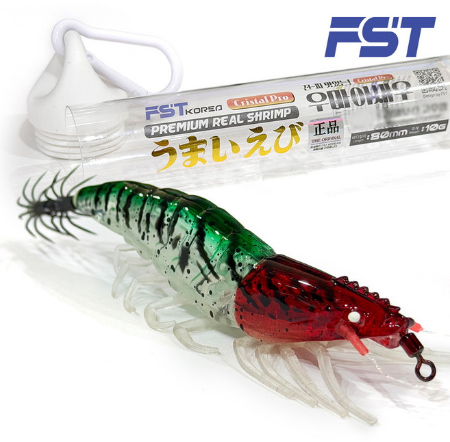 FST 25년 완벽수평침강 리얼새우에기 60mm 우마이 크리스탈 전체 UV+야광 축광 실리콘다리 쉬림프에기 갑오징어 쭈꾸미 한치 에기, #02 리얼수박, 1개, 10g