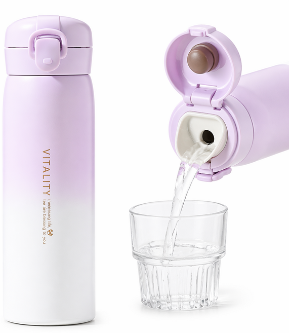 호주머니 원터치 보온보냉 텀블러 스텐 304 보온병, 1개, 500ml, 투톤퍼플