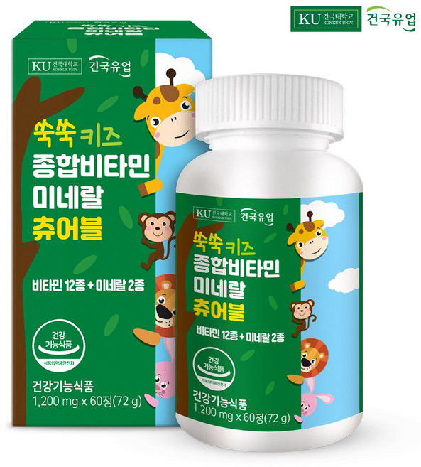[건국유업] 쑥쑥 키즈 종합비타민미네랄 츄어블, 60정, 1개