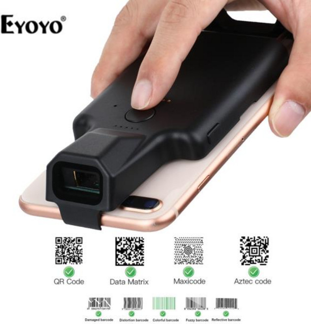 바코드스캐너 QR Eyoyo 2D 휴대폰 백 클립 블루투스 바코드 스캐너 휴대용 리더 데이터 매트릭스 코드 1D QR 안드로이드 IOS 시스템, 01 2D, 1개