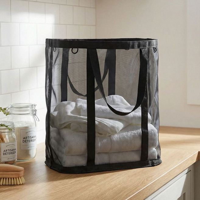 다있소유 접이식 빨래바구니 세탁 분리 수거함, 블랙
