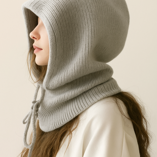 필로그레이 와이드핏 후드 니트 넥워머 남녀공용 바라클라바, 그레이, 1개