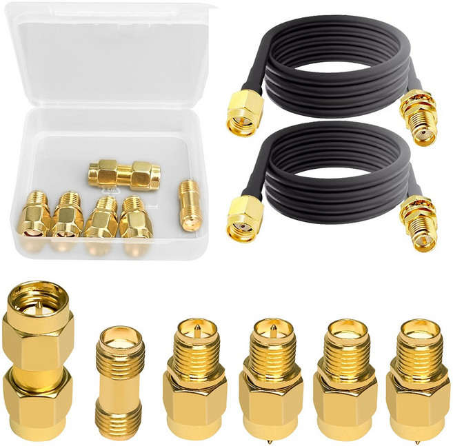 6개 SMA 안테나 어댑터 키트 코액셜 어댑터 연결 키트 HF 어댑터 키트 HF 커넥터 RF 코액셜 어댑터 금도금 어댑터(무선 신호 연장 케이블용) SMA-J K KE, 1개