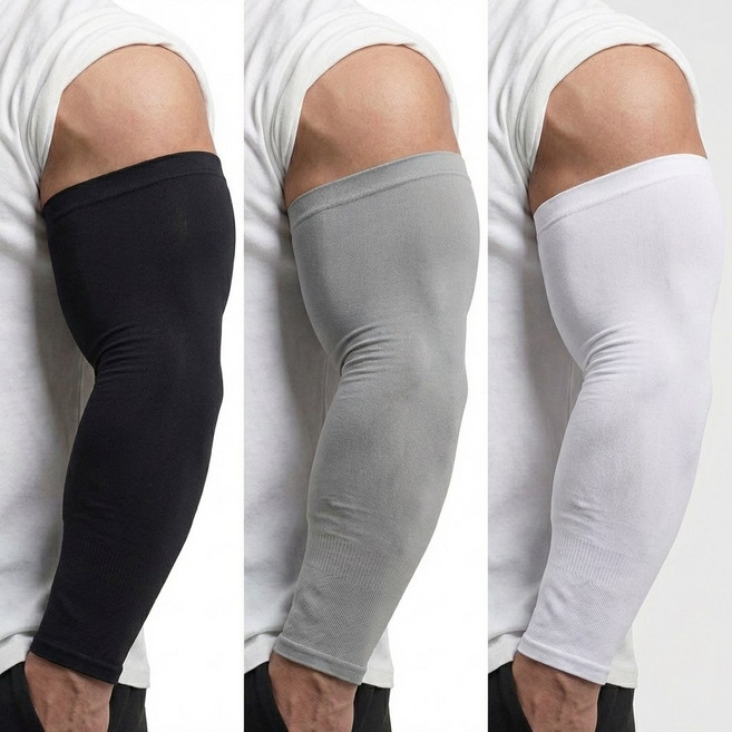 남성 빅사이즈 근육핏 팔토시 3종세트, 블랙, 그레이, 화이트, 3개