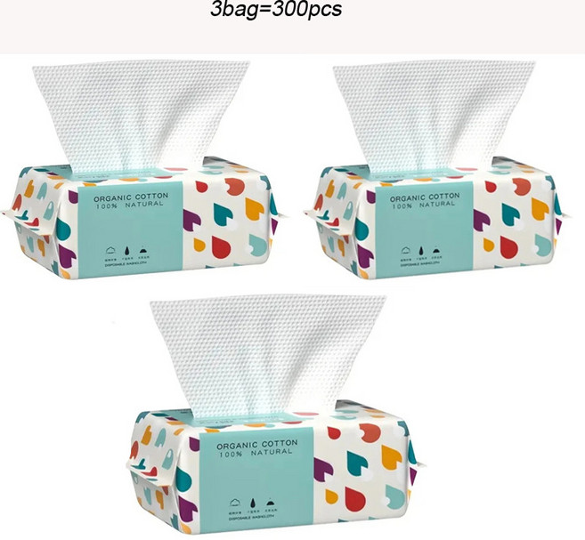 파운데이션 100/300PCS 일회용 두꺼운 100% 코튼 페이스 타올 메이크업 소프트 제거 물티슈 스킨 케어를위한 드라이 클렌저 타월, [03] 300PCS