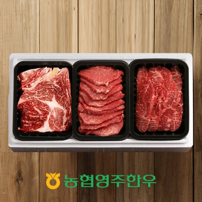[농협영주한우]1+ 로스모듬구이 한판 2호 / 총 600g / 등심모듬구이x2, 1개
