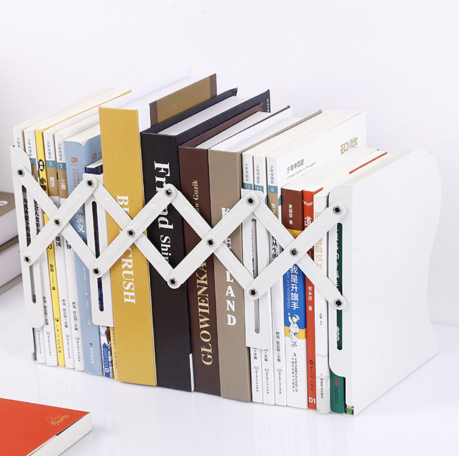 자바라 북엔드 길이 조절 철제 책꽂이, 화이트