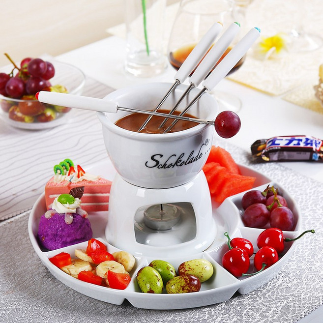 연말 캠핑 퐁두 그릇 퐁듀 플레이트 와인 트윙클 아이스크림 등갈비 치즈퐁듀, 둥근 그릇 트레이 세트, 1개