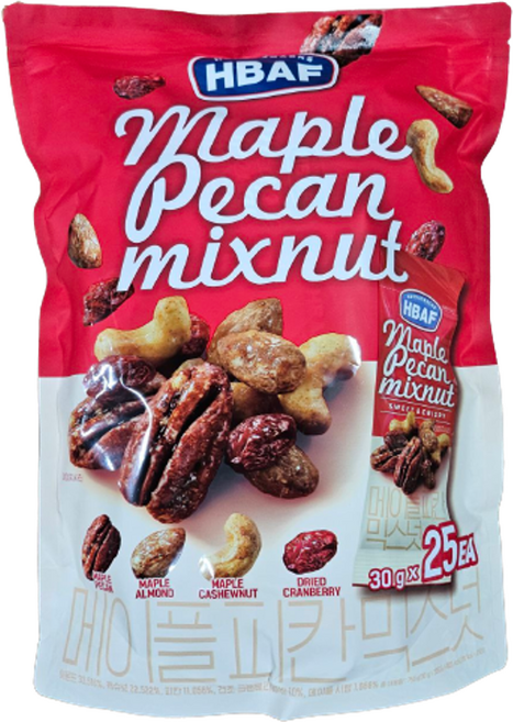 HBAF 바프 메이플 피칸 믹스넛, 30g, 50개