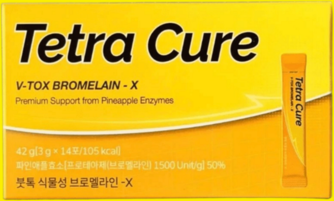 테트라큐어 붓톡 파인애플효소 브로멜라인 분리대두단백분말 아라비아검, 1박스, 14회분