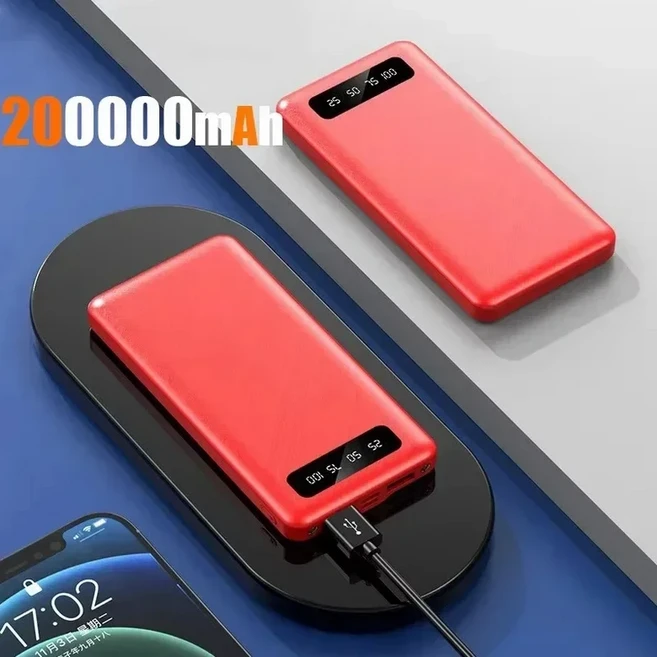200000mAh 보조베터리 120W 초고속 충전 Xiaomi iPhone용 LED 디지털 디스플레이가 있는 대용량 외부 배터, 01 100000mAh 이상, 04 Red 200000mAh