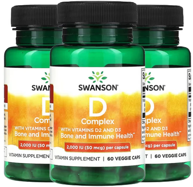 스완슨 비타민D2 및 D3가 함유된 D 복합체 2 000IU(50mcg) 베지 캡슐 60정, 3개 - 쿠팡