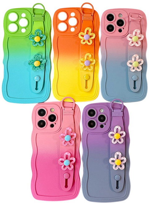 밴드 스트랩 손잡이 슬림 물결 모양 실리콘 그라데이션 꽃 파츠 케이스 PT-A2662