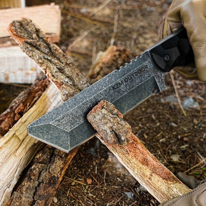 【KZM】工業風柴刀 不鏽鋼柴刀 升火 野營 劈材, 1個, Black