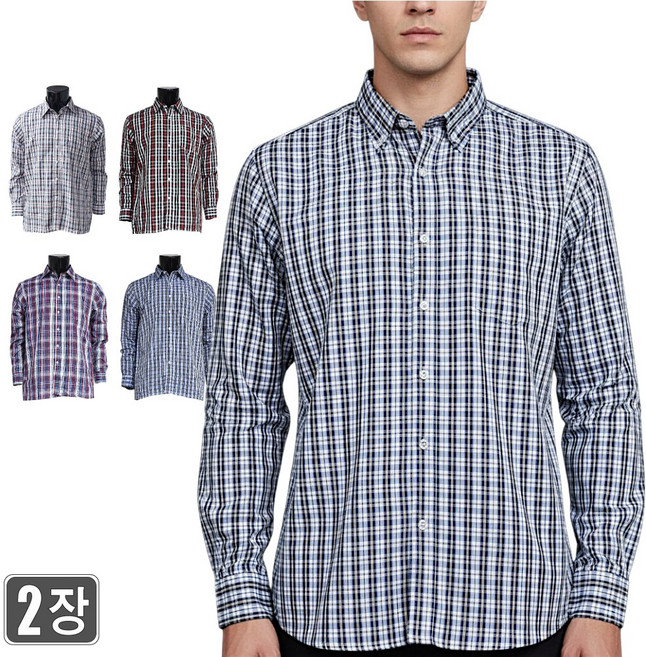 [1+1웨어몬] 봄여름가을 WF 남성 작업 기본 체크셔츠 남방티 캐쥬얼 농사 현장 벌초 빅사이즈