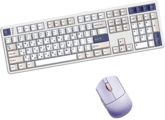 한성컴퓨터 유무선 저소음 기계식 키보드 마우스 세트, 일반형, 오션화이트 + 퍼플하트, GK798PRO 딥블루 뽀송 38g + M5 Nano