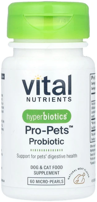 Vital Nutrients Hyperbiotics® Pro-Pets™ 프로바이오틱 강아지 및 고양이용 천연 육류 마이크로 펄 60개 Nutrients (바이탈 뉴트, Vital Nutrients, Hyperbiotics, 1개 - 쿠팡