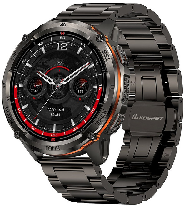 KOSPET TANK T3 Ultra 2 GPS 스마트 워치 남성용 나침반 고도계 기압계 60일 배터리 5ATM IP69K 방수 AMOLED BT 통화, Black double strap, 3.632cm, GPS + 블루투스